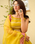 After Hours Yellow Embroidered Organza Lehenga Set