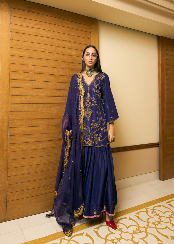 After Hours Purple Embroidered Silk Gharara Set