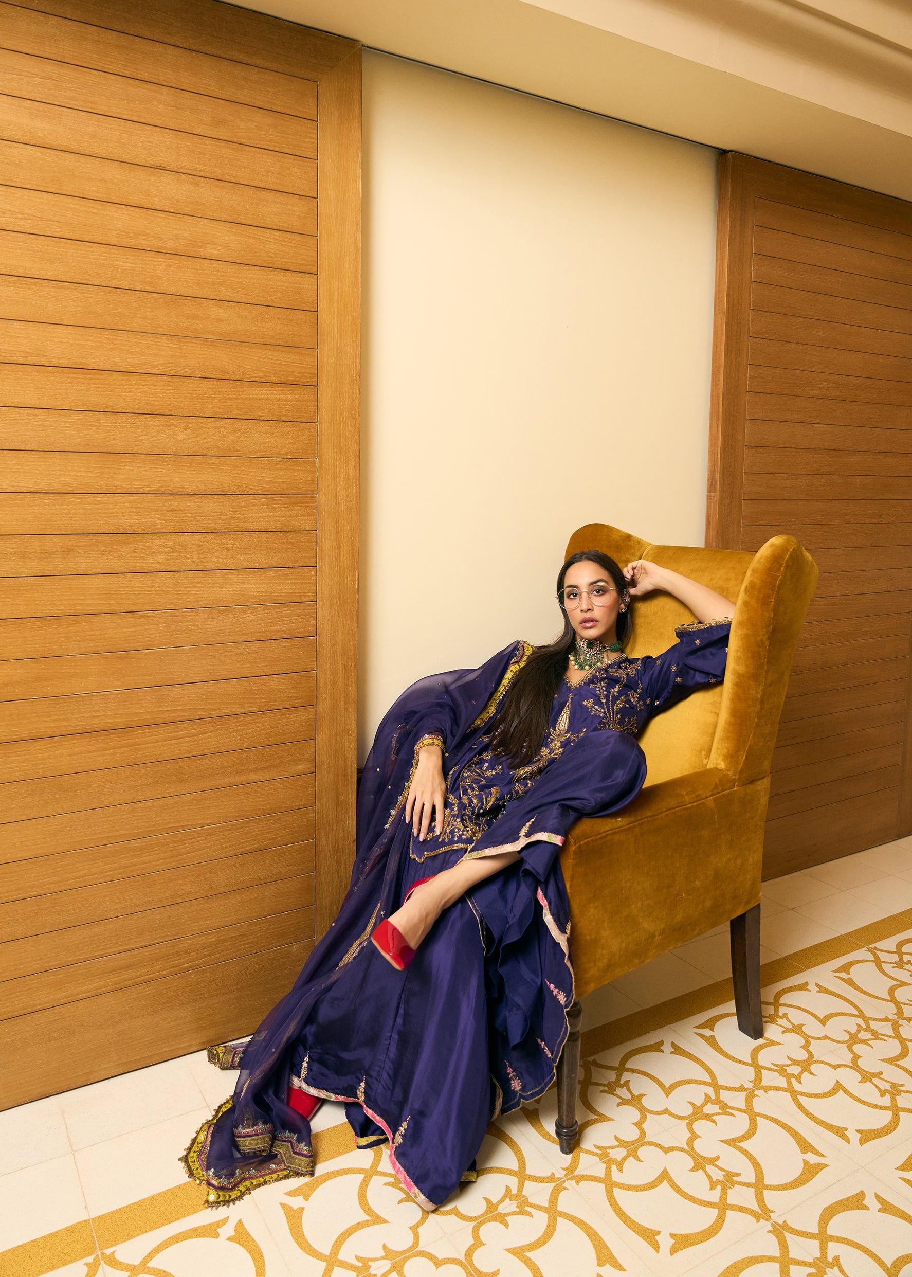 After Hours Purple Embroidered Silk Gharara Set