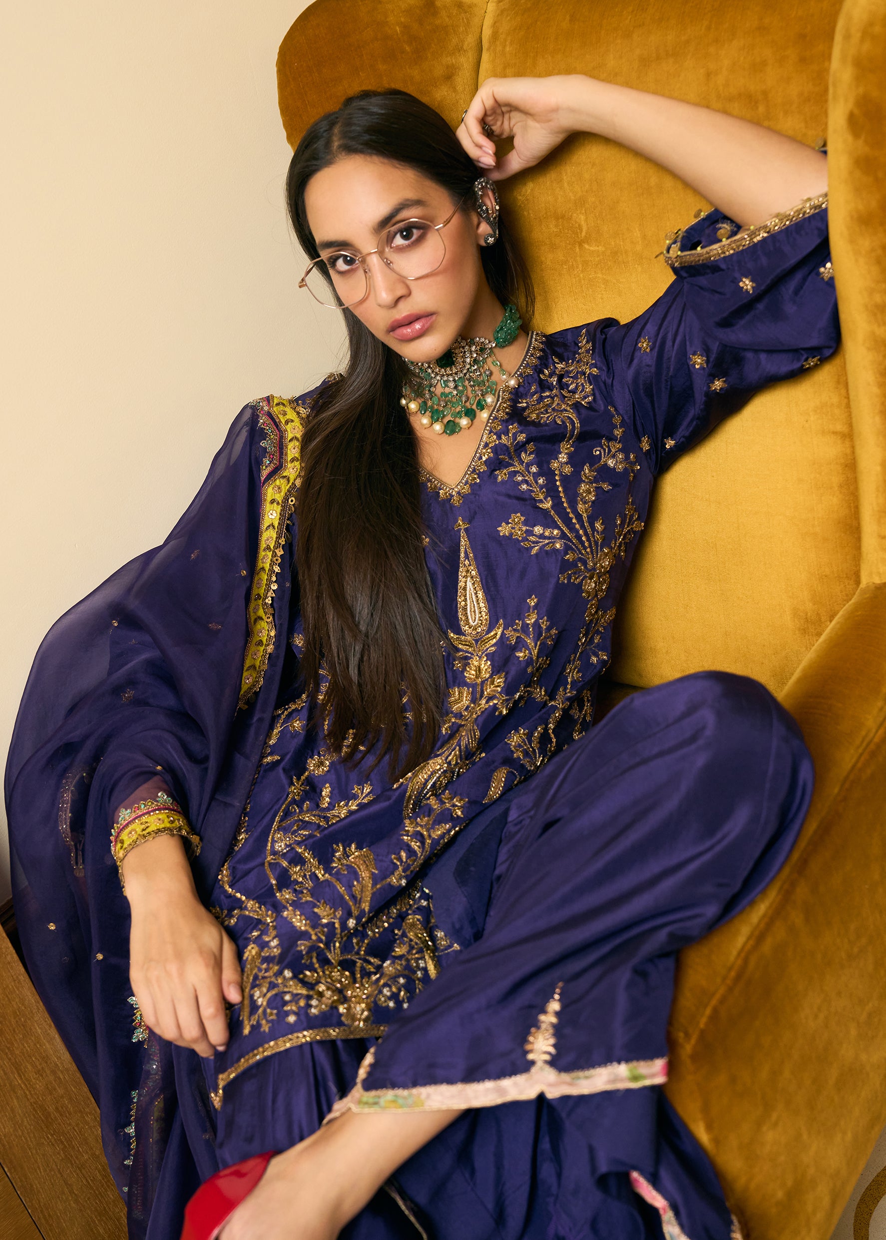 After Hours Purple Embroidered Silk Gharara Set