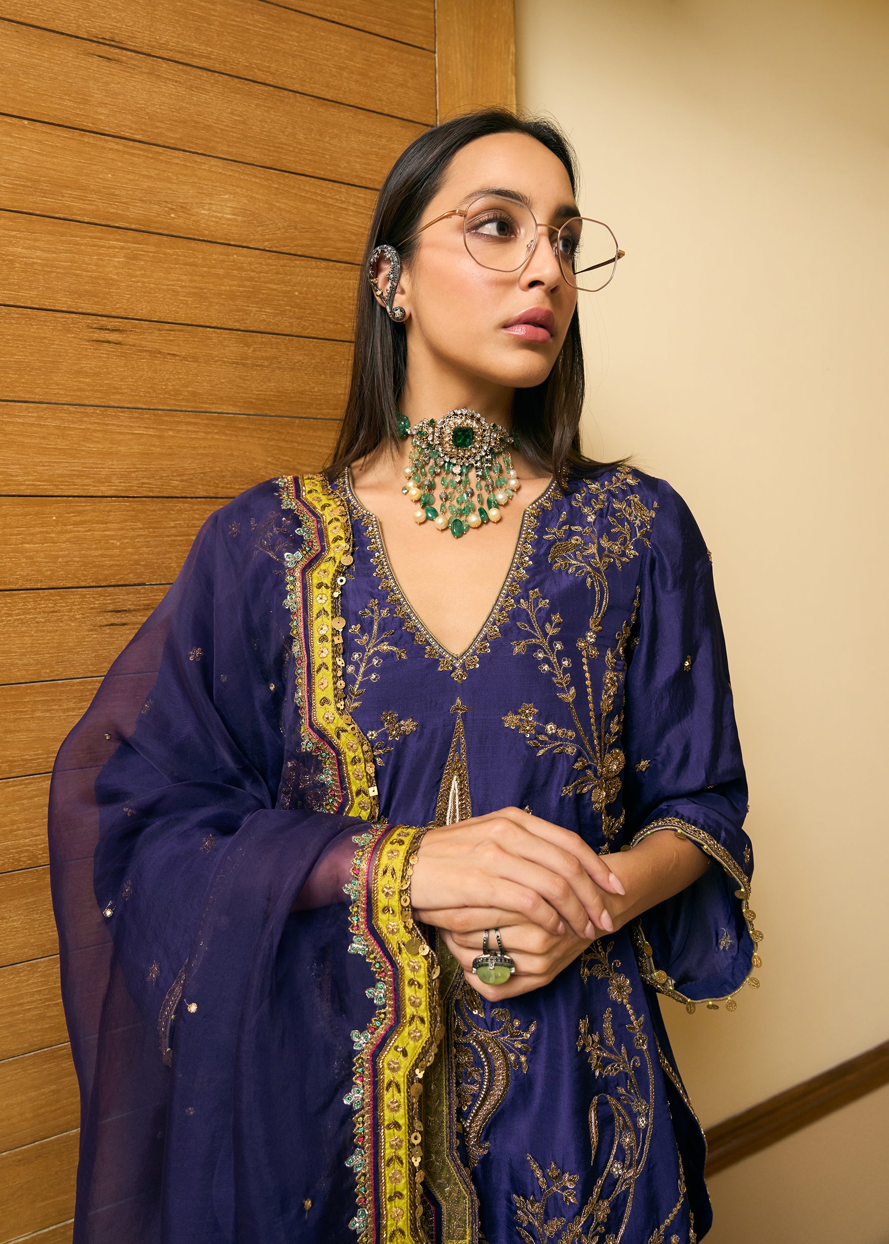 After Hours Purple Embroidered Silk Gharara Set