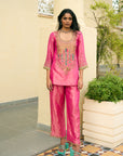 After Hours Hot Pink Tissue Boota Yoke Kurta Set