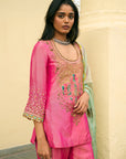 After Hours Hot Pink Tissue Boota Yoke Kurta Set