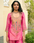 After Hours Hot Pink Tissue Boota Yoke Kurta Set