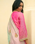 After Hours Hot Pink Tissue Boota Yoke Kurta Set