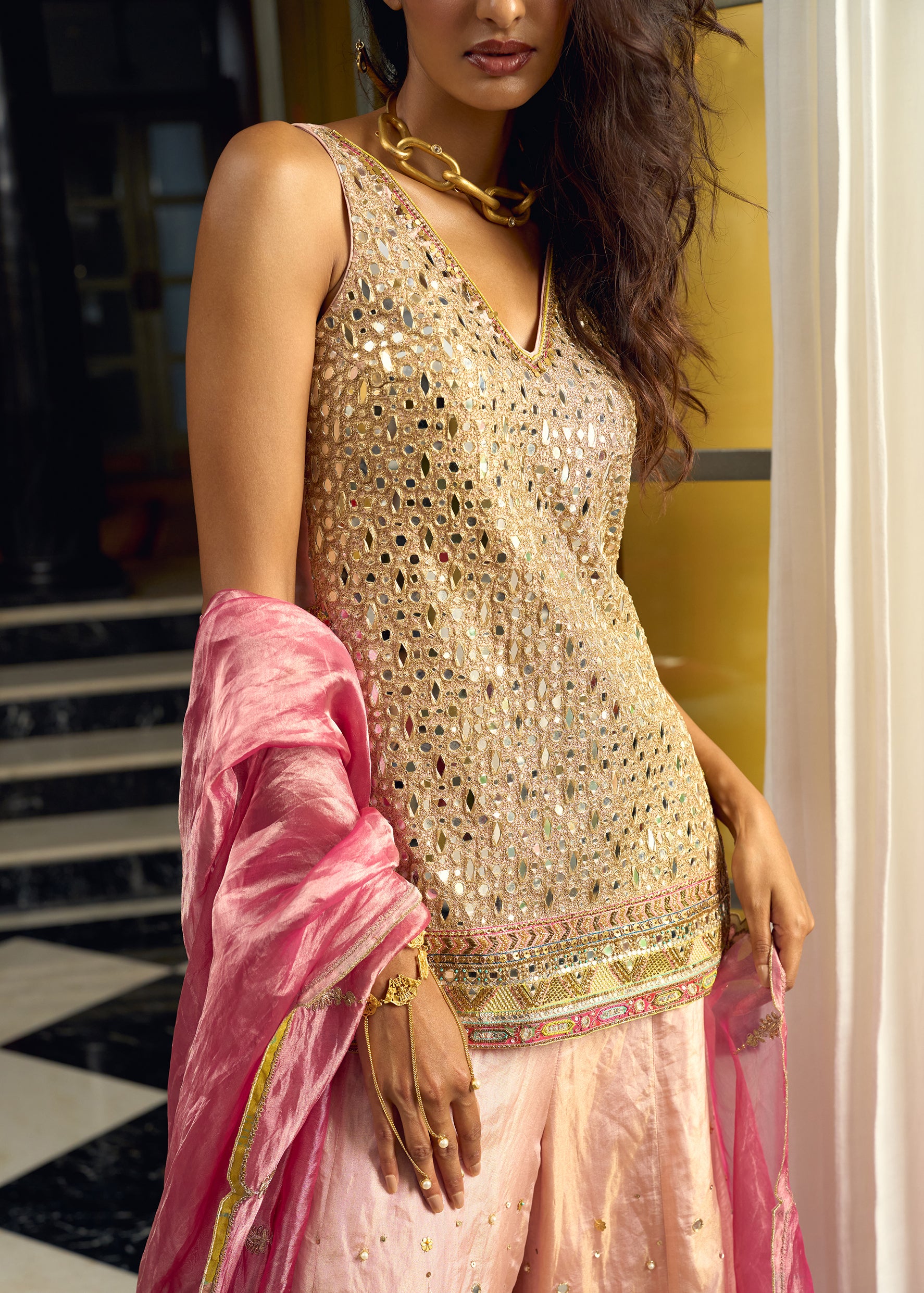 After Hours Nude Pink Mirror Sharara Set
