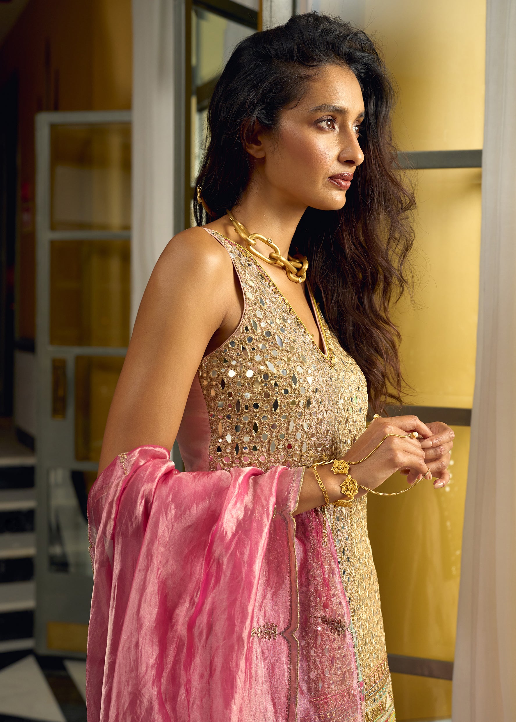 After Hours Nude Pink Mirror Sharara Set