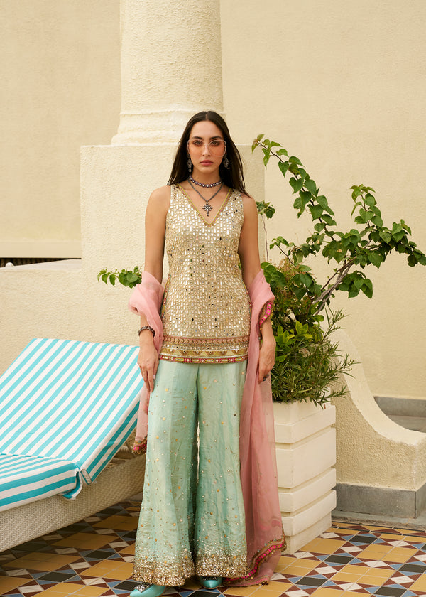 After Hours Sea Green Mirror Sharara Set