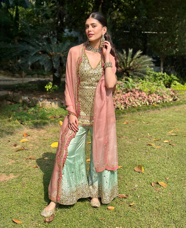 Sanjana Sanghi Sea Green Mirror Sharara Set