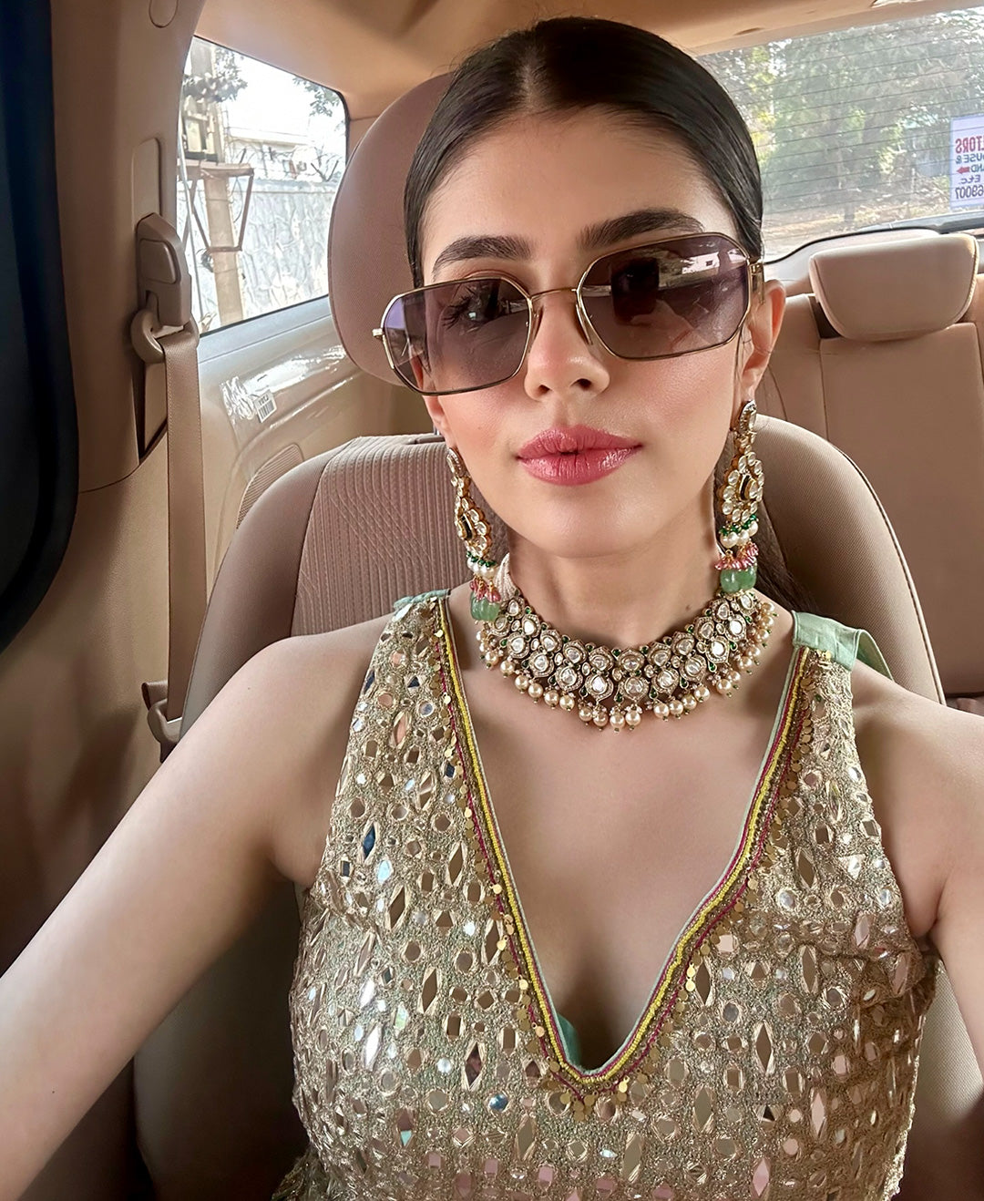 Sanjana Sanghi Sea Green Mirror Sharara Set