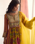 After Hours Mirror Yoke Yellow Puckering Kurta Set