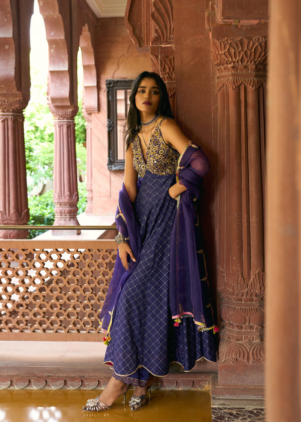 After Hours Purple Jacquard Yoke Anarkali Set