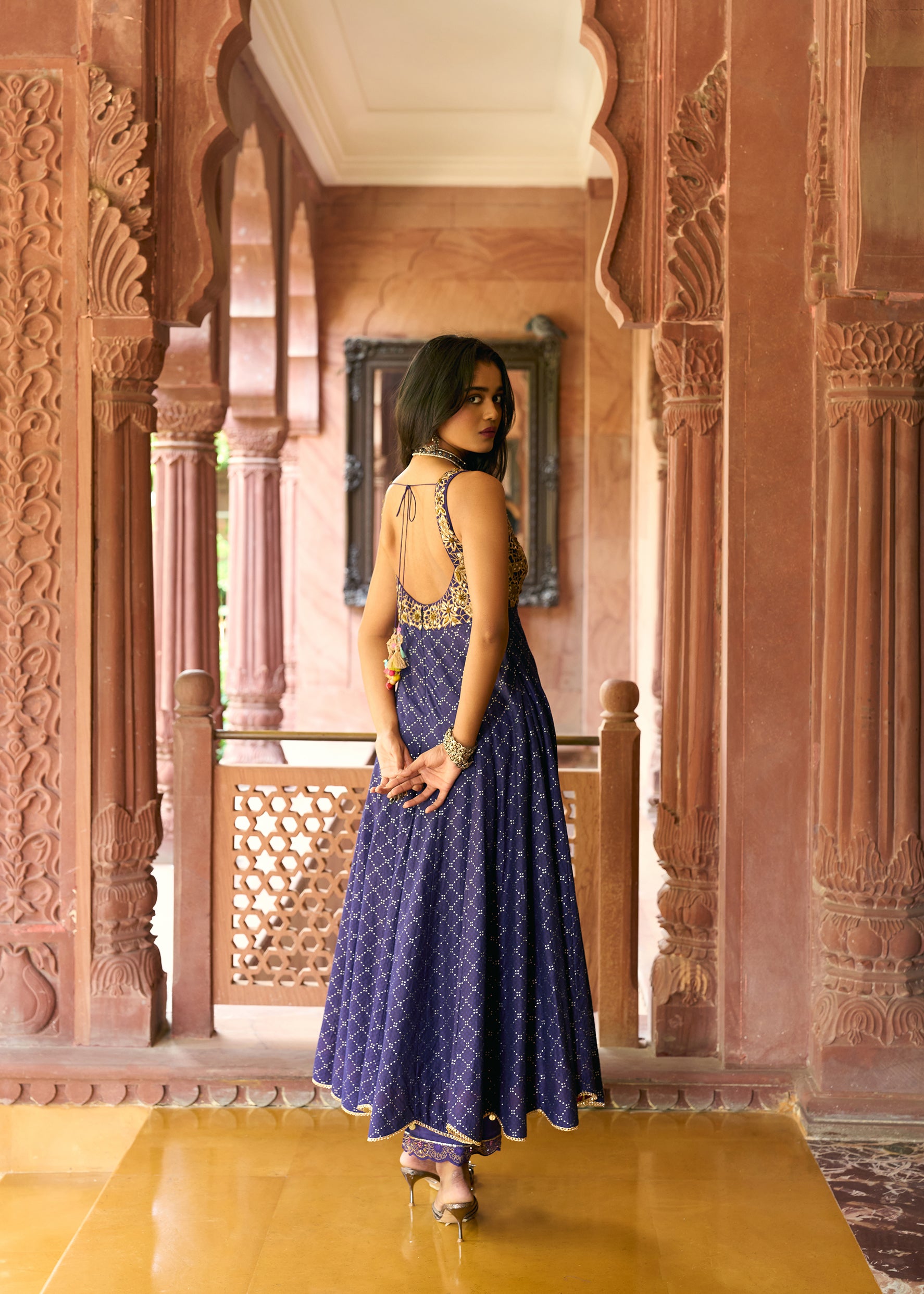 After Hours Purple Jacquard Yoke Anarkali Set