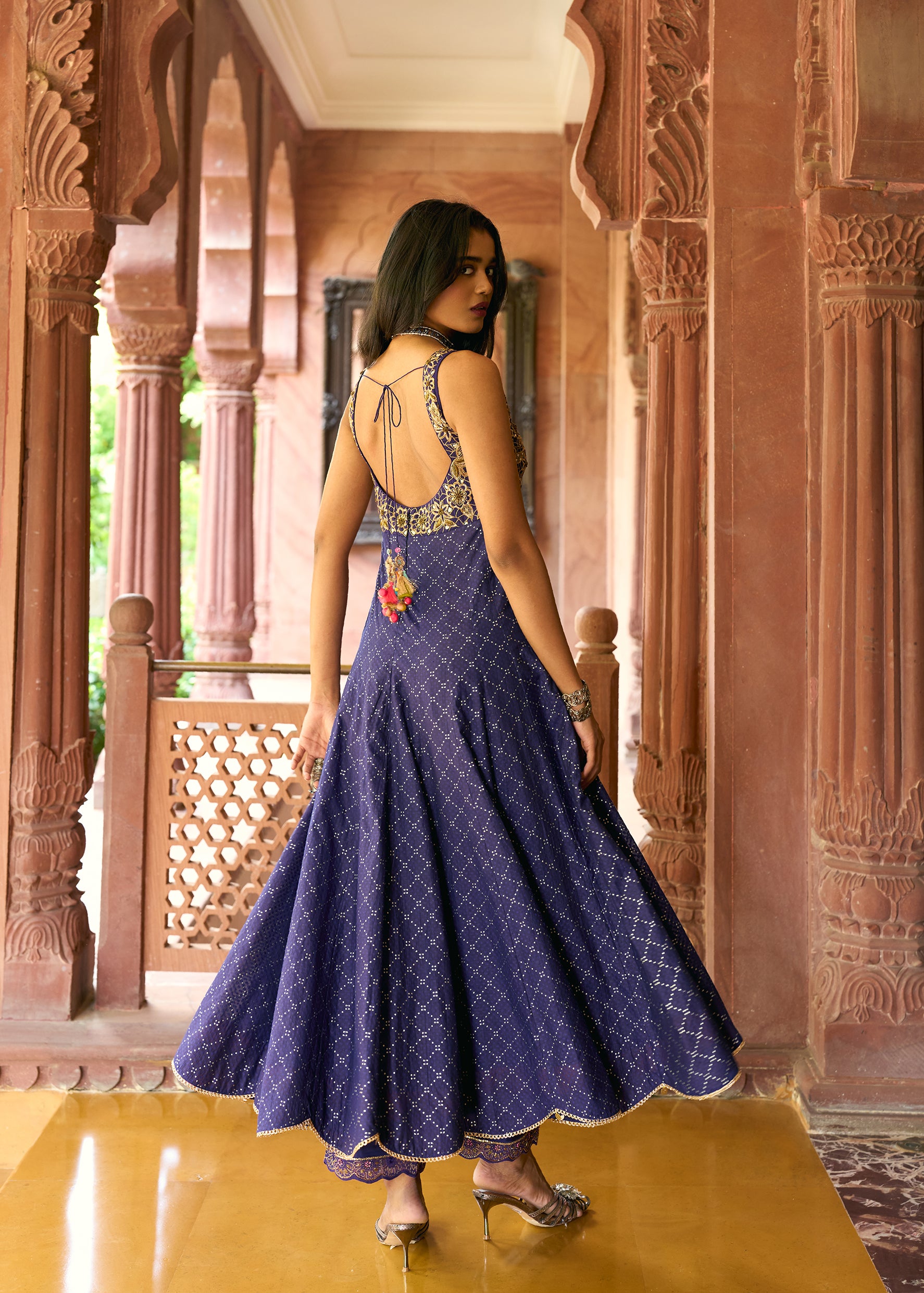 After Hours Purple Jacquard Yoke Anarkali Set