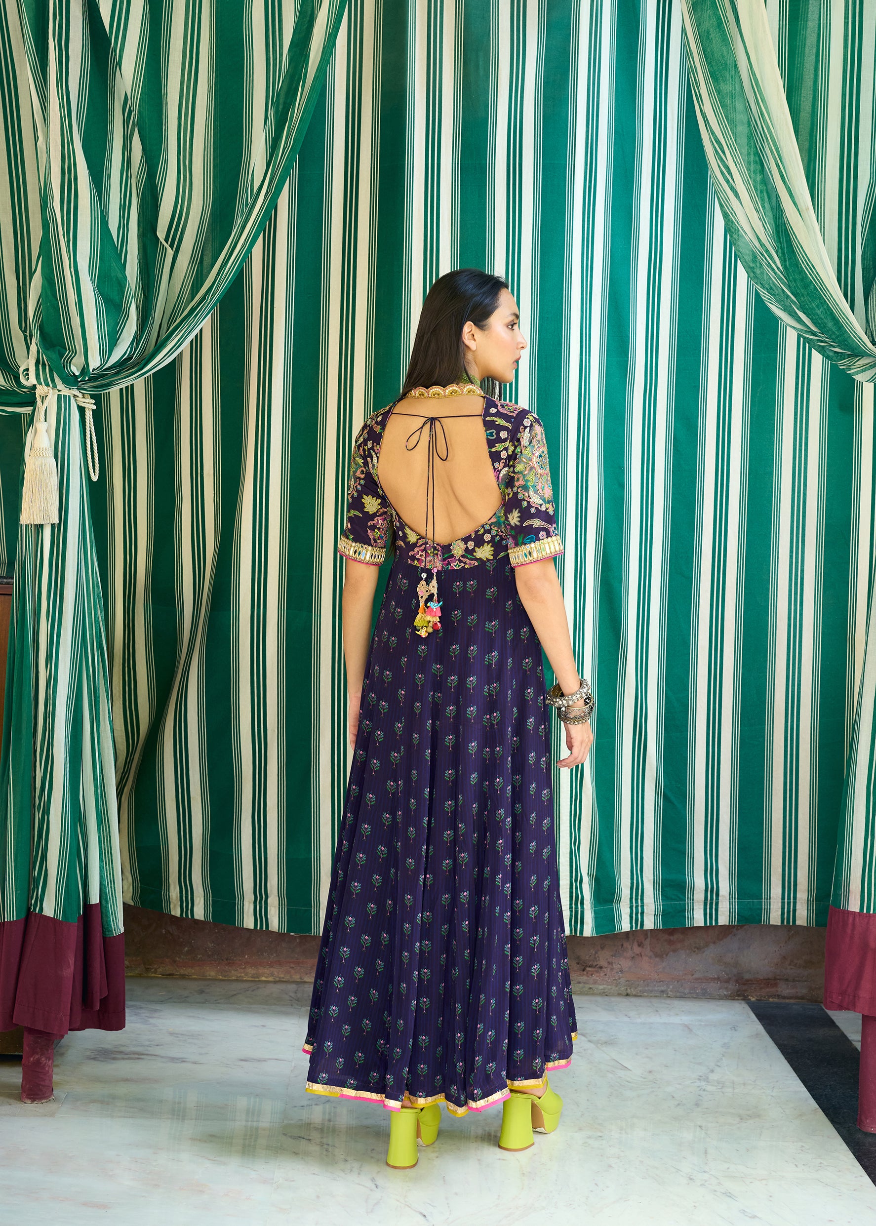After Hours Purple printed Embroidered Yoke Anarkali Set