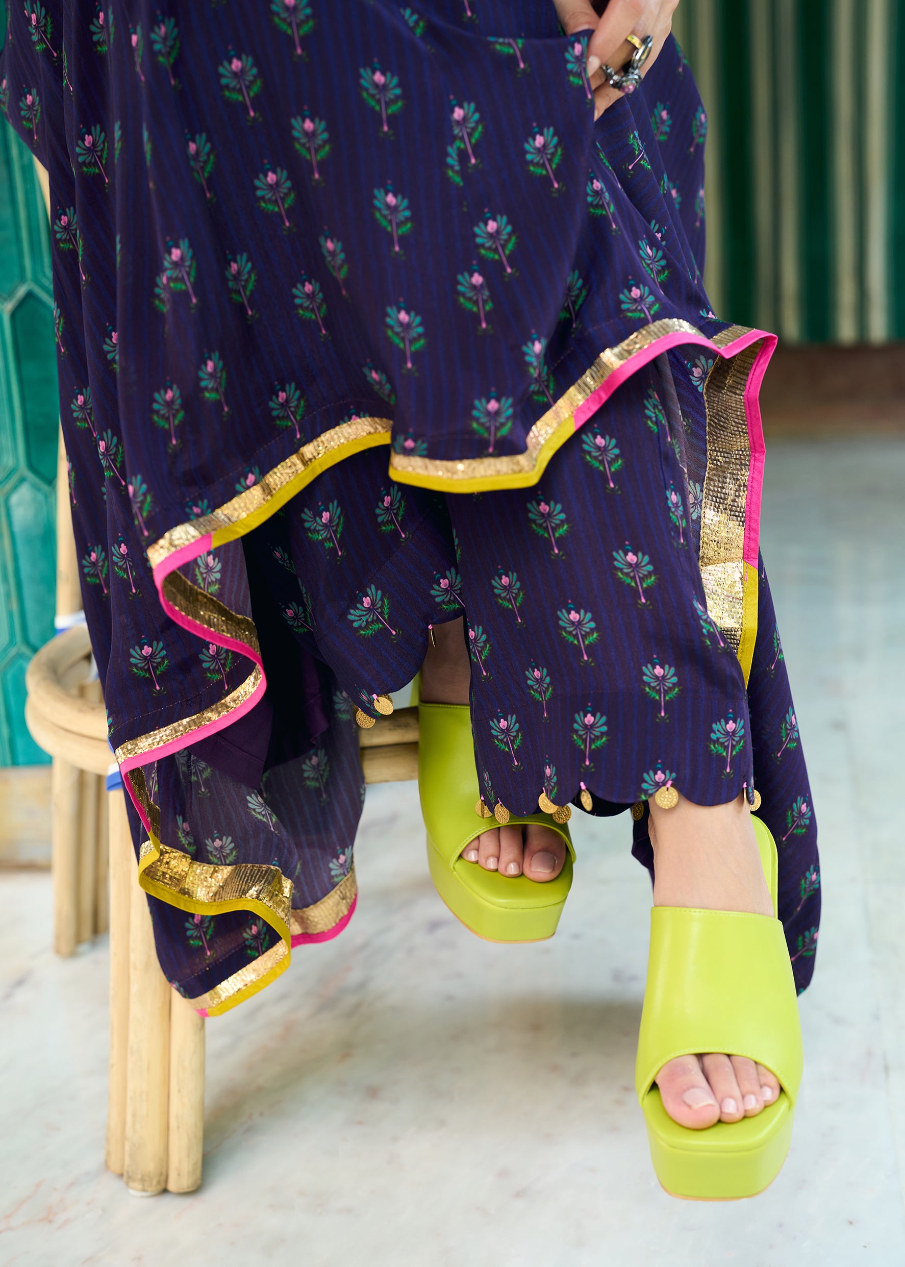 After Hours Purple printed Embroidered Yoke Anarkali Set