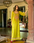 After Hours Lime Yellow Boota Velvet Kaftan Dress