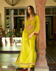 After Hours Lime Yellow Boota Velvet Kaftan Dress