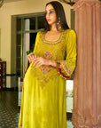 After Hours Lime Yellow Boota Velvet Kaftan Dress