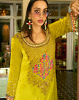 After Hours Lime Yellow Boota Velvet Kaftan Dress
