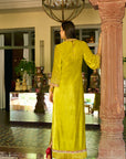 After Hours Lime Yellow Boota Velvet Kaftan Dress