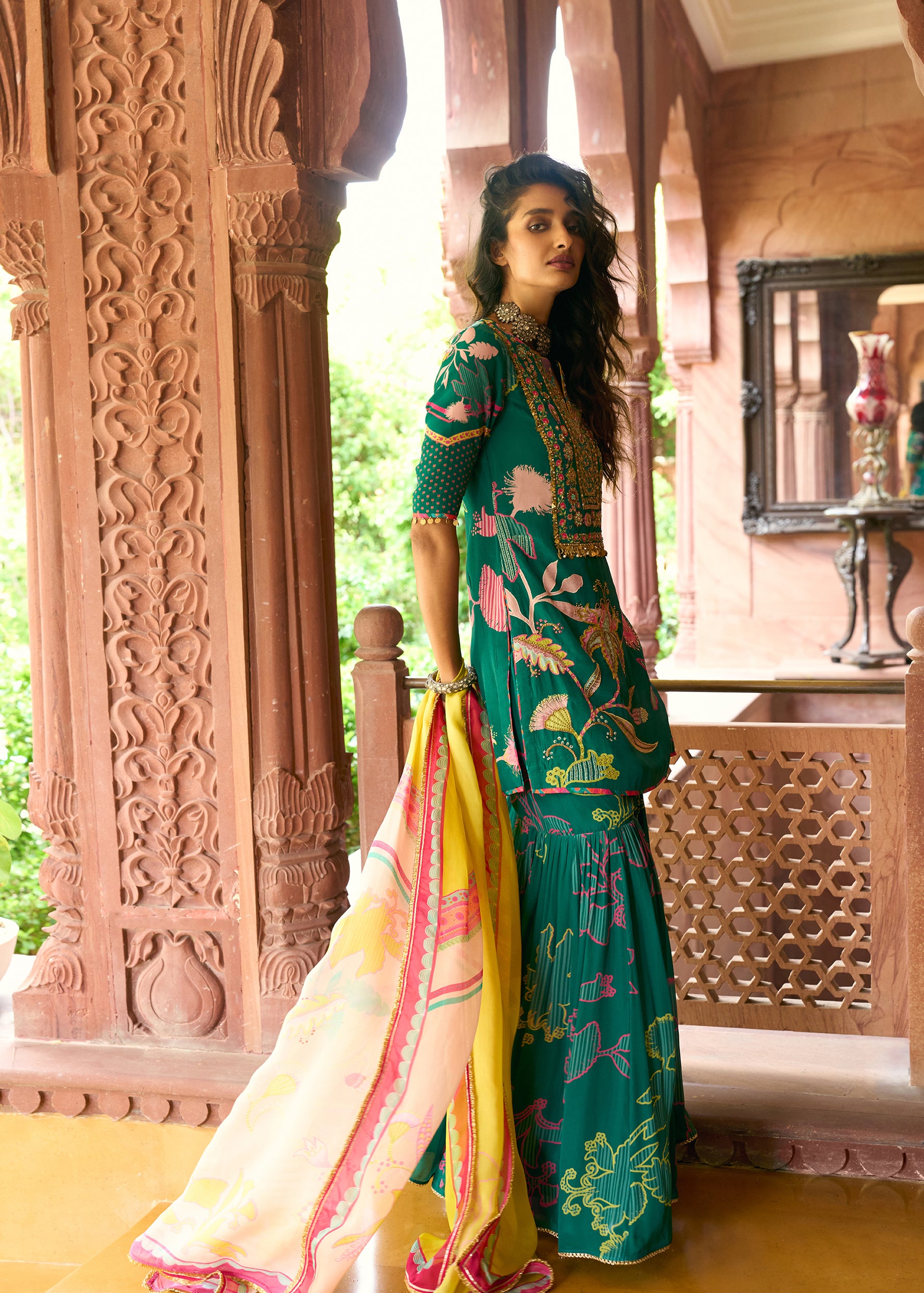 After Hours Emarald Green Printed Gharara Set