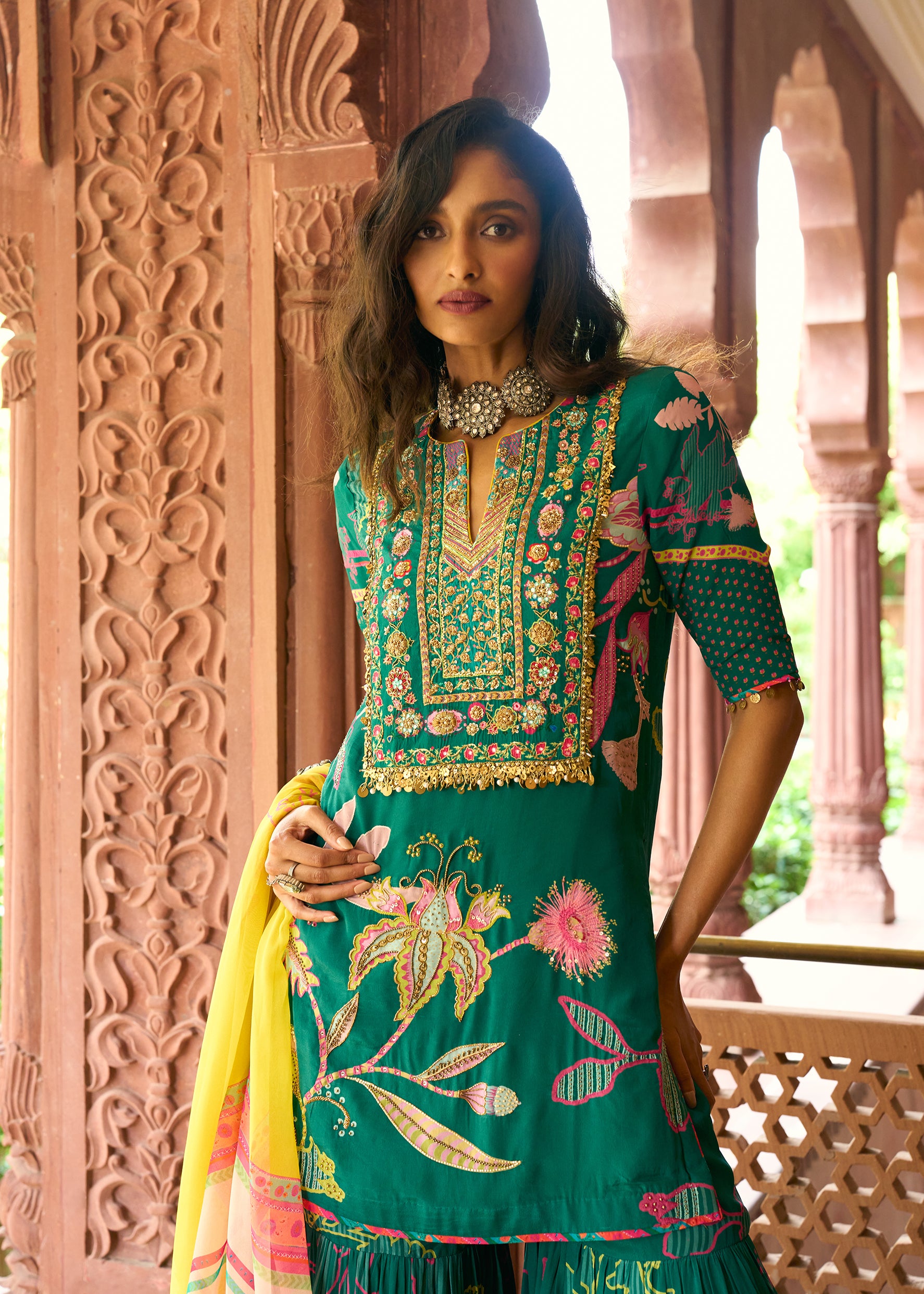 After Hours Emarald Green Printed Gharara Set