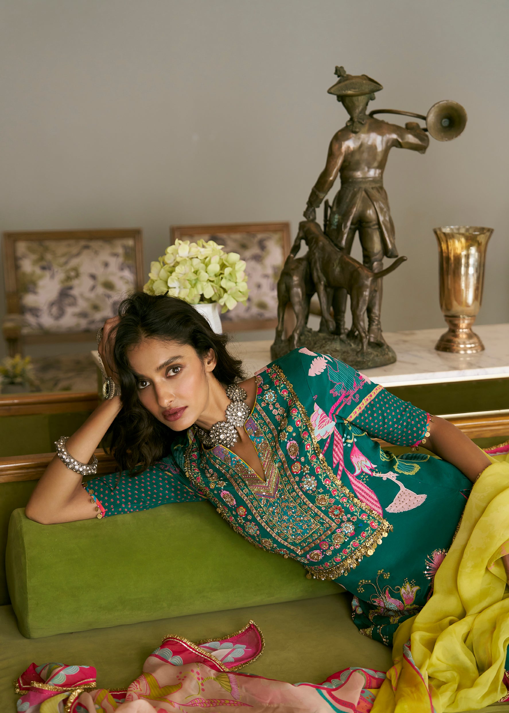 After Hours Emarald Green Printed Gharara Set