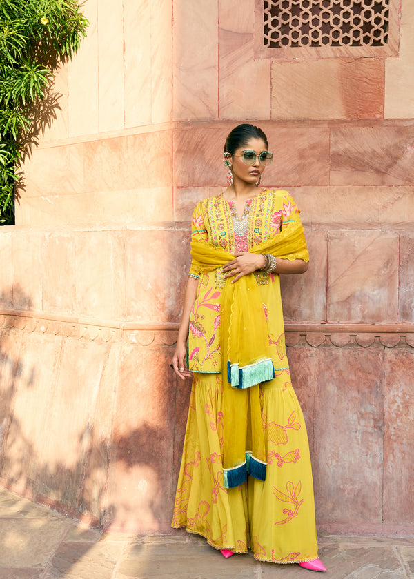 After Hours Yellow Printed Gharara Set