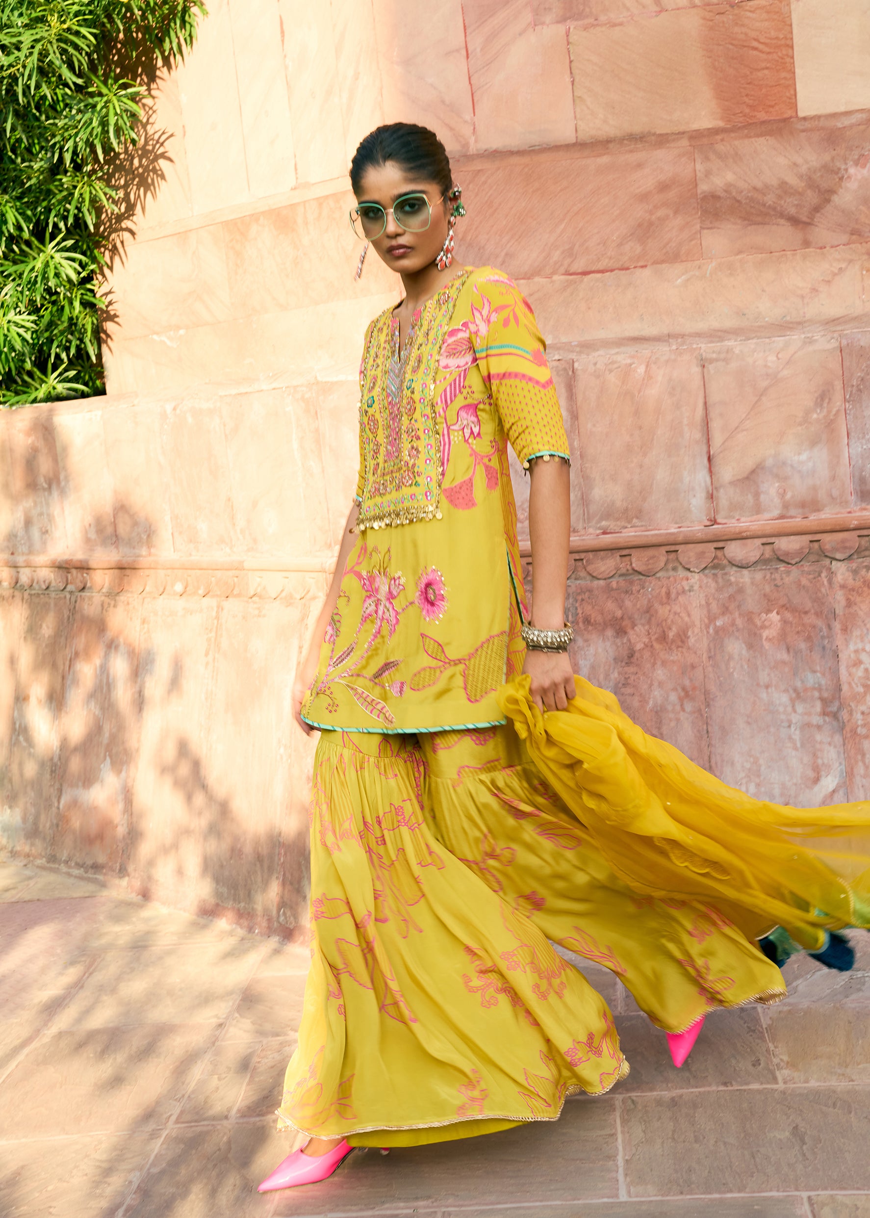 After Hours Yellow Printed Gharara Set