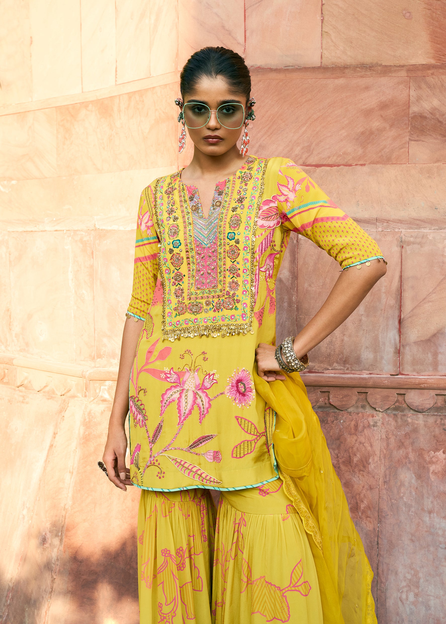 After Hours Yellow Printed Gharara Set
