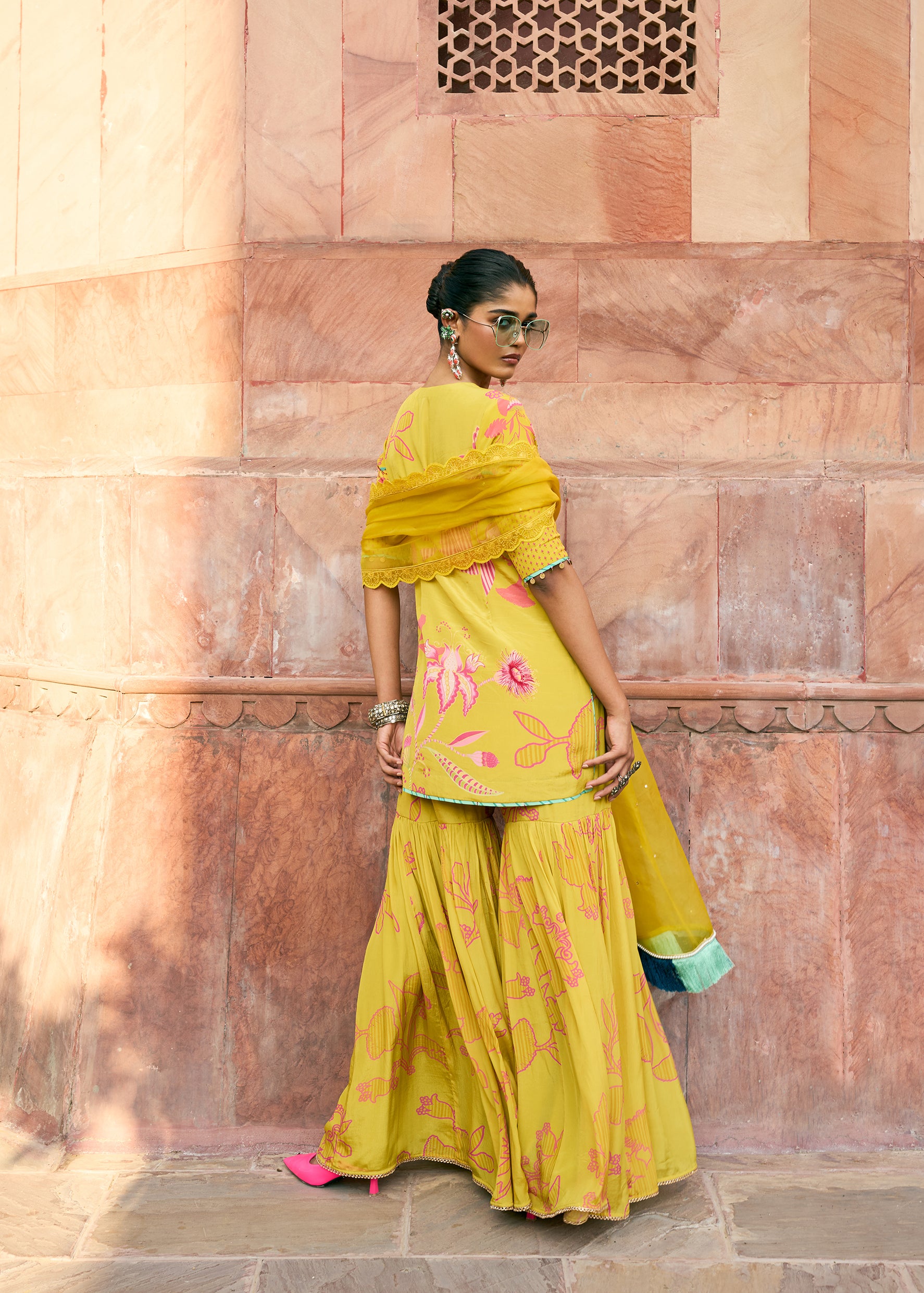 After Hours Yellow Printed Gharara Set