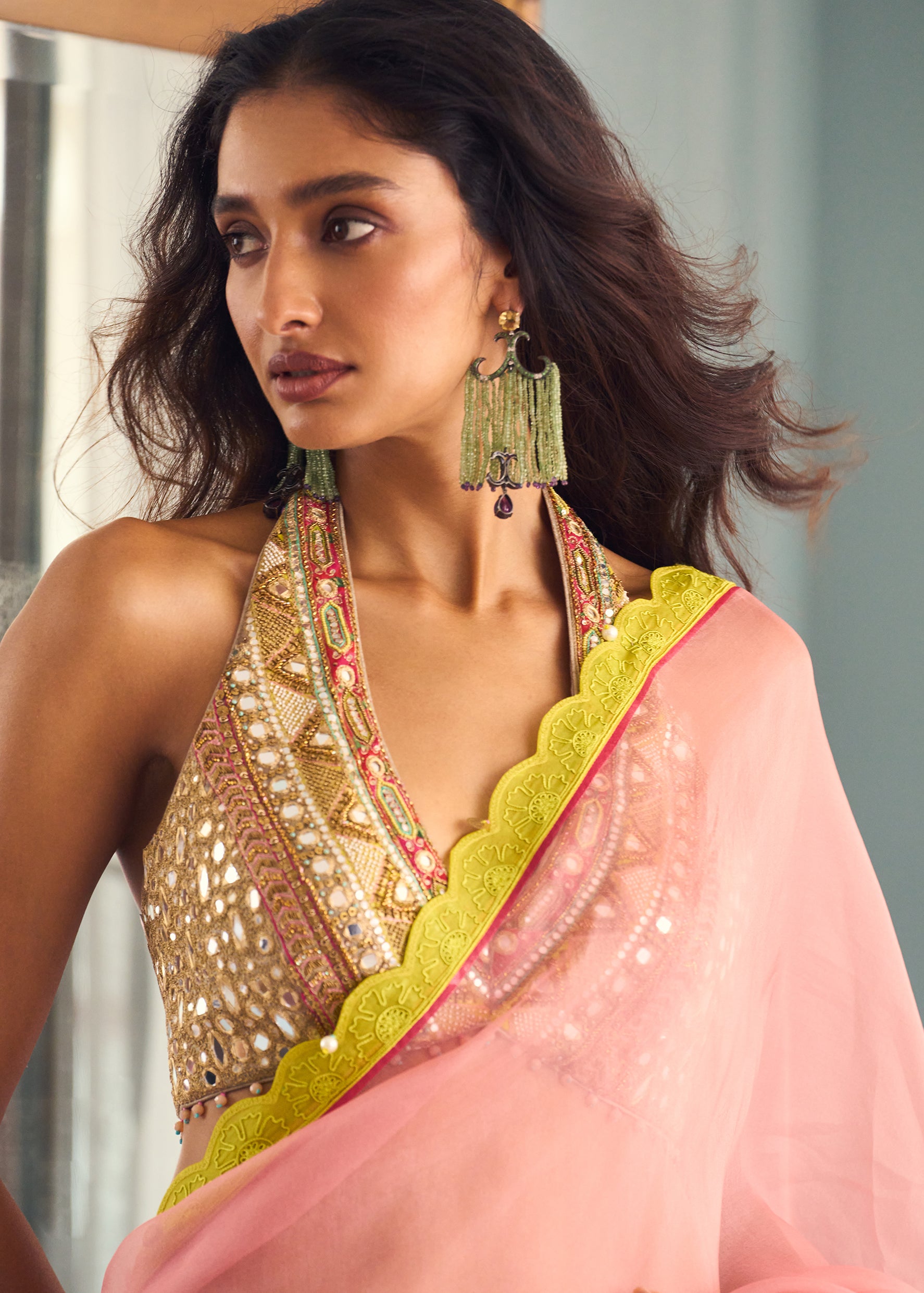 After Hours Nude Pink Organza Saree Set