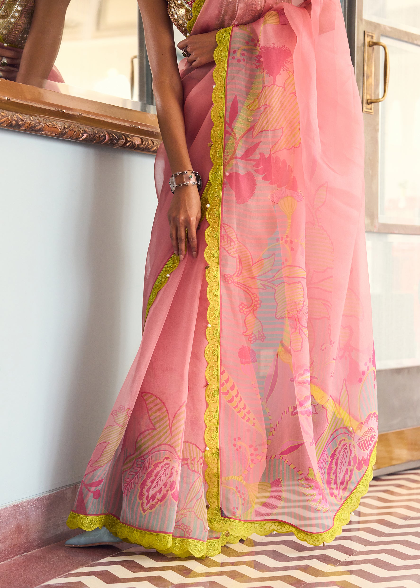 After Hours Nude Pink Organza Saree Set