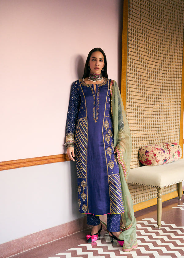 After Hours Purple Panel Embroidered Kurta Set