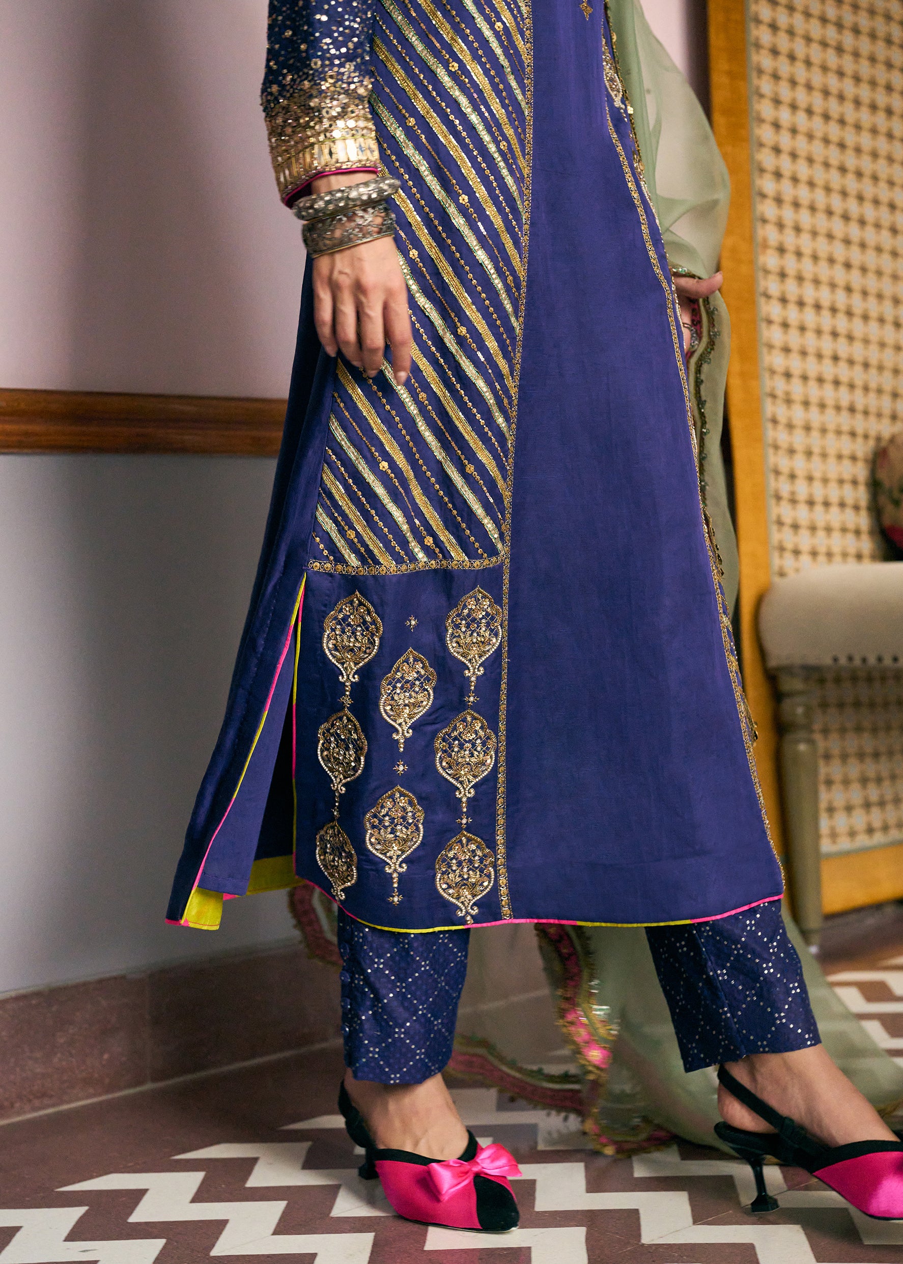 After Hours Purple Panel Embroidered Kurta Set