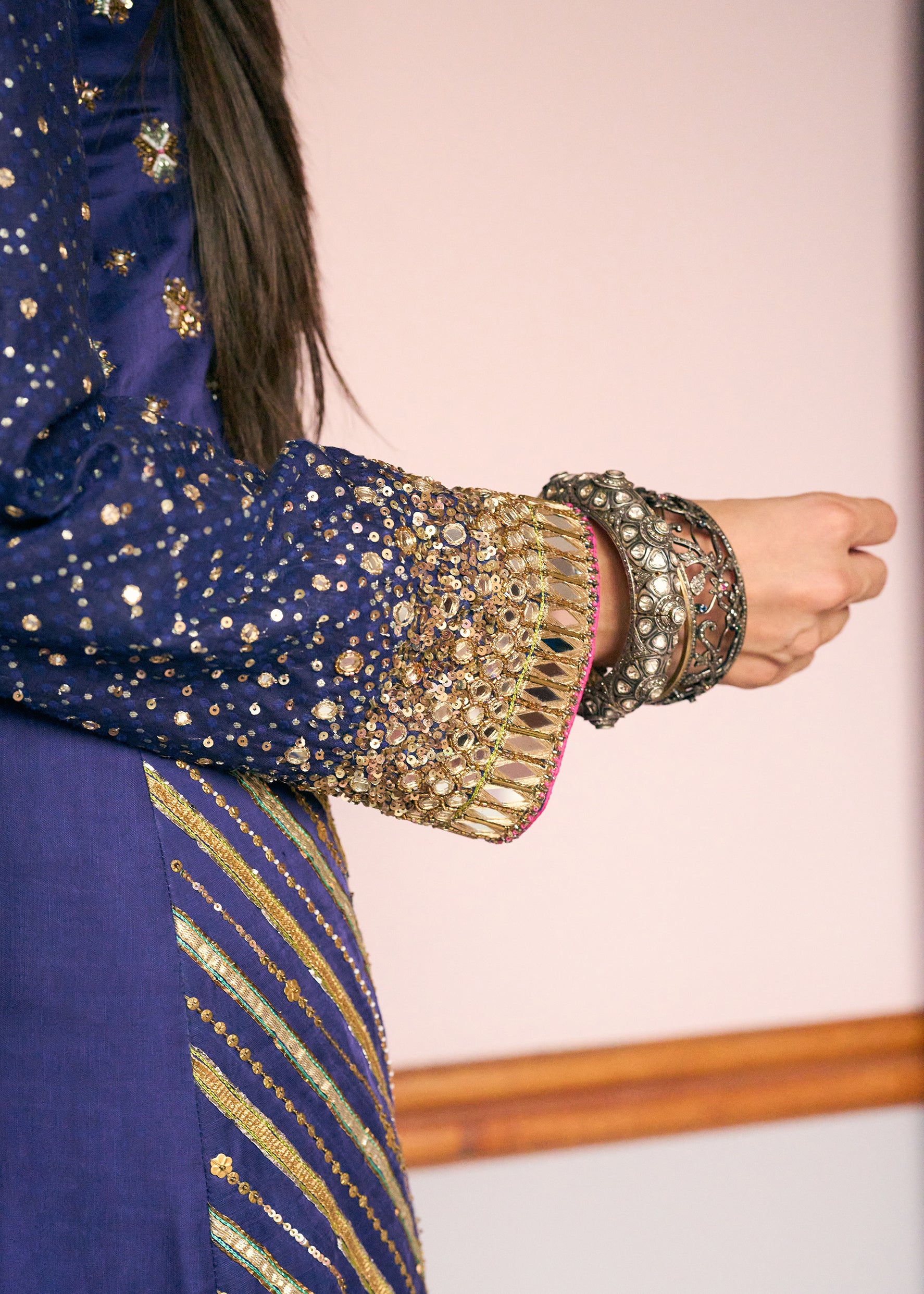 After Hours Purple Panel Embroidered Kurta Set