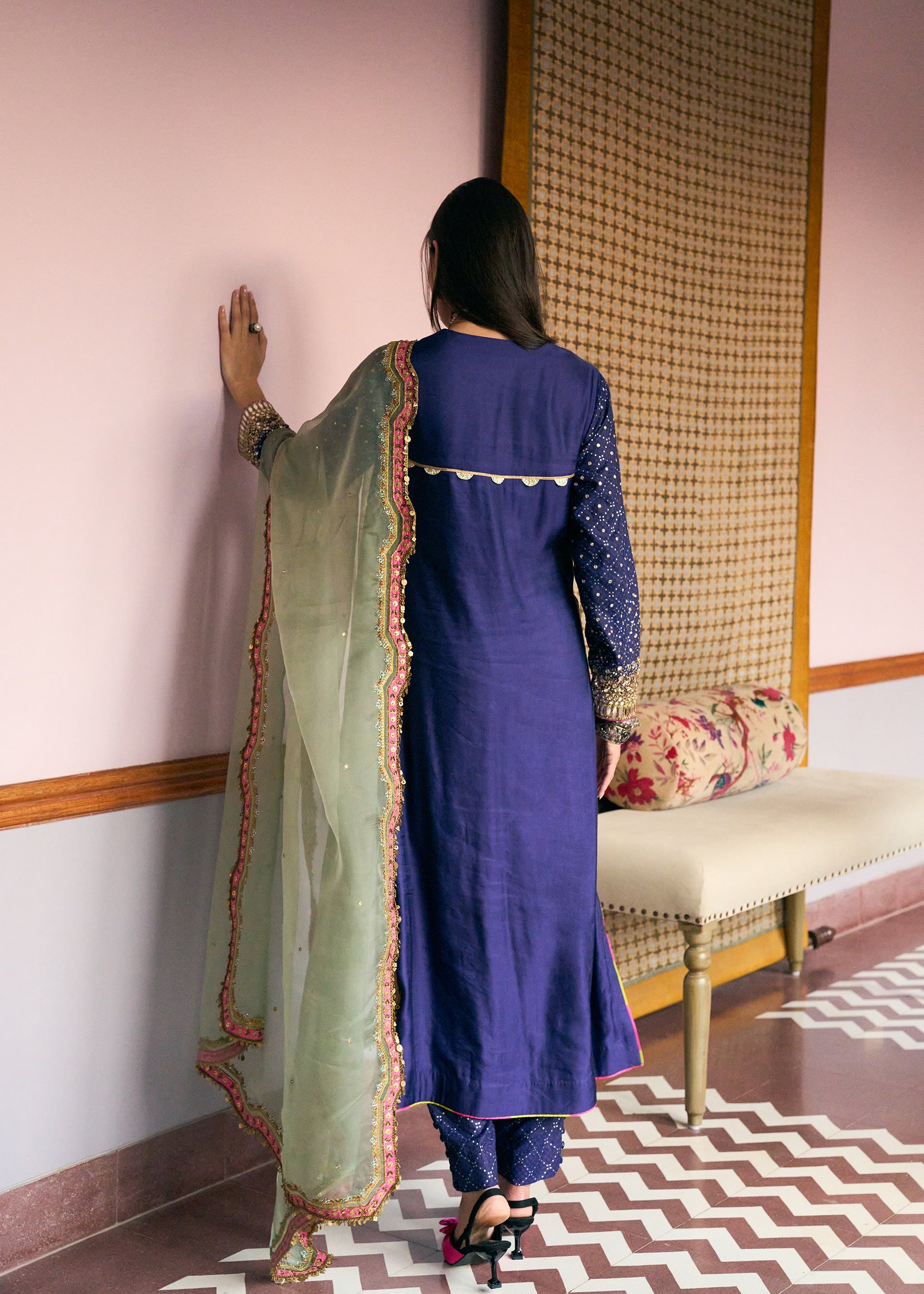 After Hours Purple Panel Embroidered Kurta Set