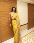 After Hours Yellow Embroidered Crepe Saree Set