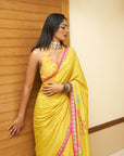After Hours Yellow Embroidered Crepe Saree Set