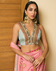 After Hours Nude Pink Embroidered Crepe Saree Set