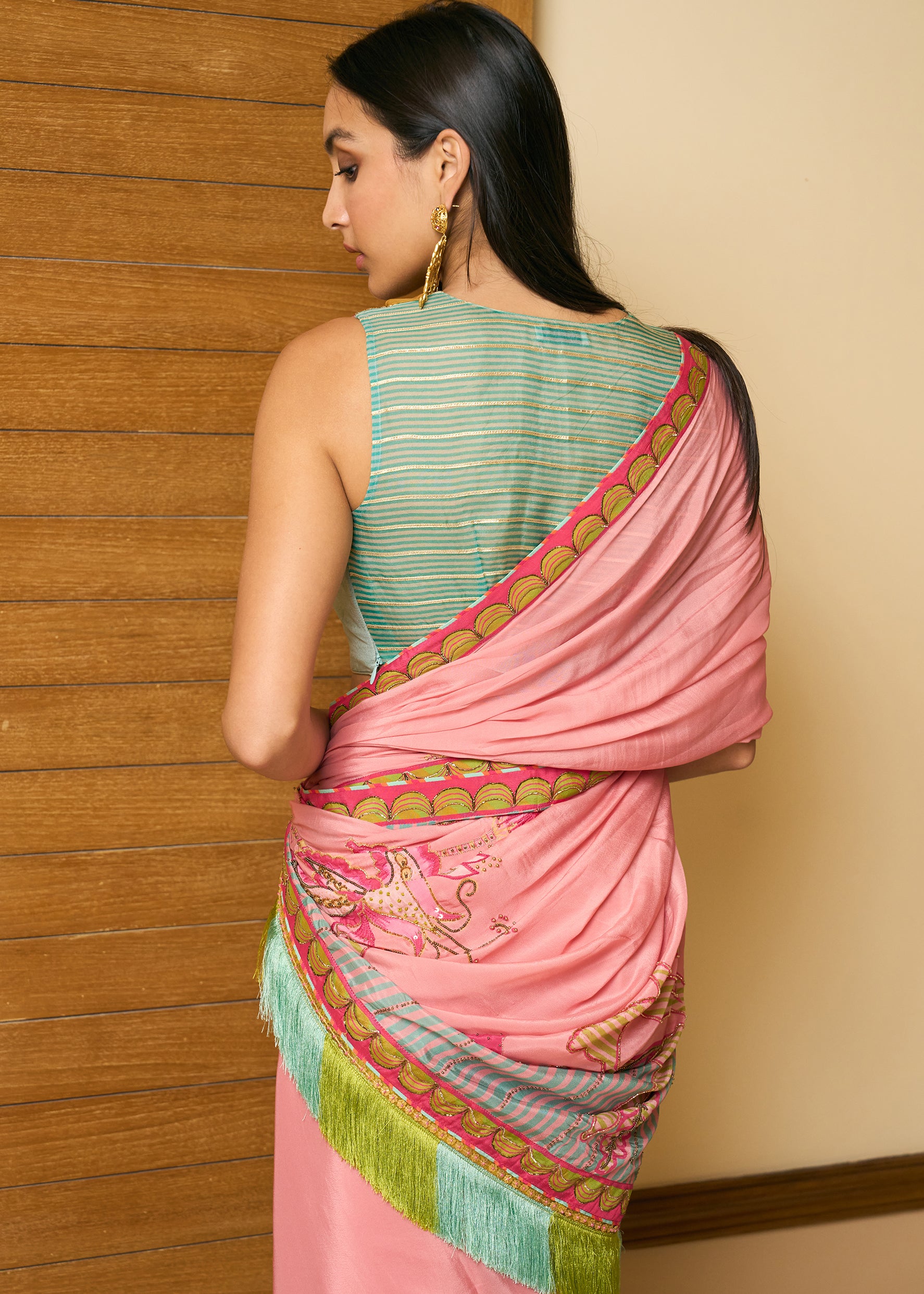 After Hours Nude Pink Embroidered Crepe Saree Set