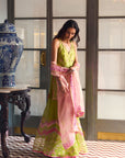 After Hours Embroidered Green Tissue Sharara Set