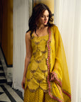 After Hours Embroidered Yellow Tissue Sharara Set