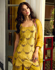 After Hours Embroidered Yellow Tissue Sharara Set