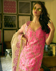 After Hours Hot Pink Embroidered Tissue Sharara Set