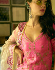 After Hours Hot Pink Embroidered Tissue Sharara Set