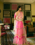 After Hours Hot Pink Embroidered Tissue Sharara Set