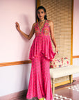 After Hours Hot Pink Embroidered Peplum Sharara Set