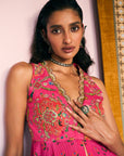 After Hours Hot Pink Embroidered Peplum Sharara Set